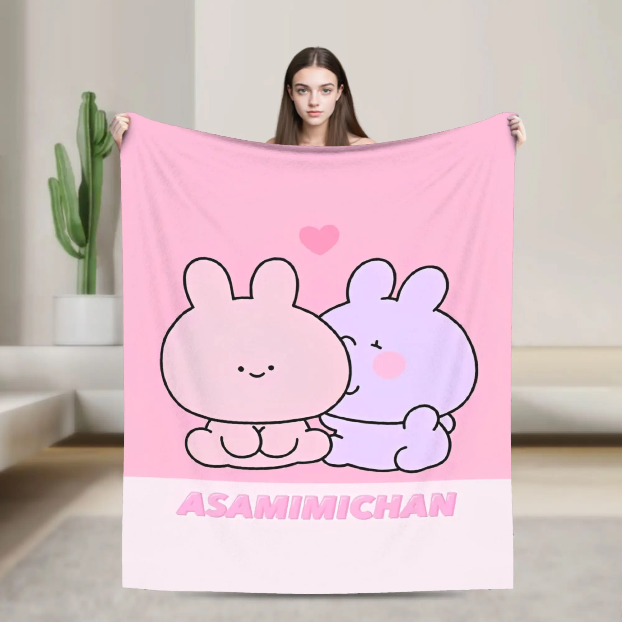 Asamimichaan Asleep Cartoon Blankets Kawaii Asamimi Fuzzy Novelty Warm Throw Blankets for Bed Sofa Textile Decor,
