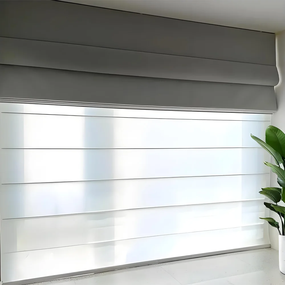 AIROW Full Blackout Linen Flat Fold Roman Shades Motorized Top Down Bottom Up Privacy Window Blinds for Home Windows