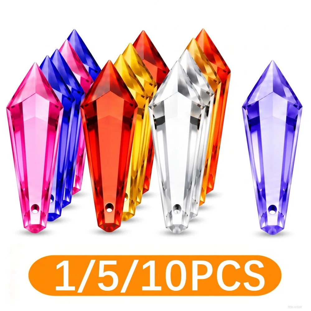 1/10PCS 38*14mm Colors K9 Crystals Pointed Lamp Prisms Glass Sigle Faceted Icicle U Drop Bead for Window Decor Hanging Pendant