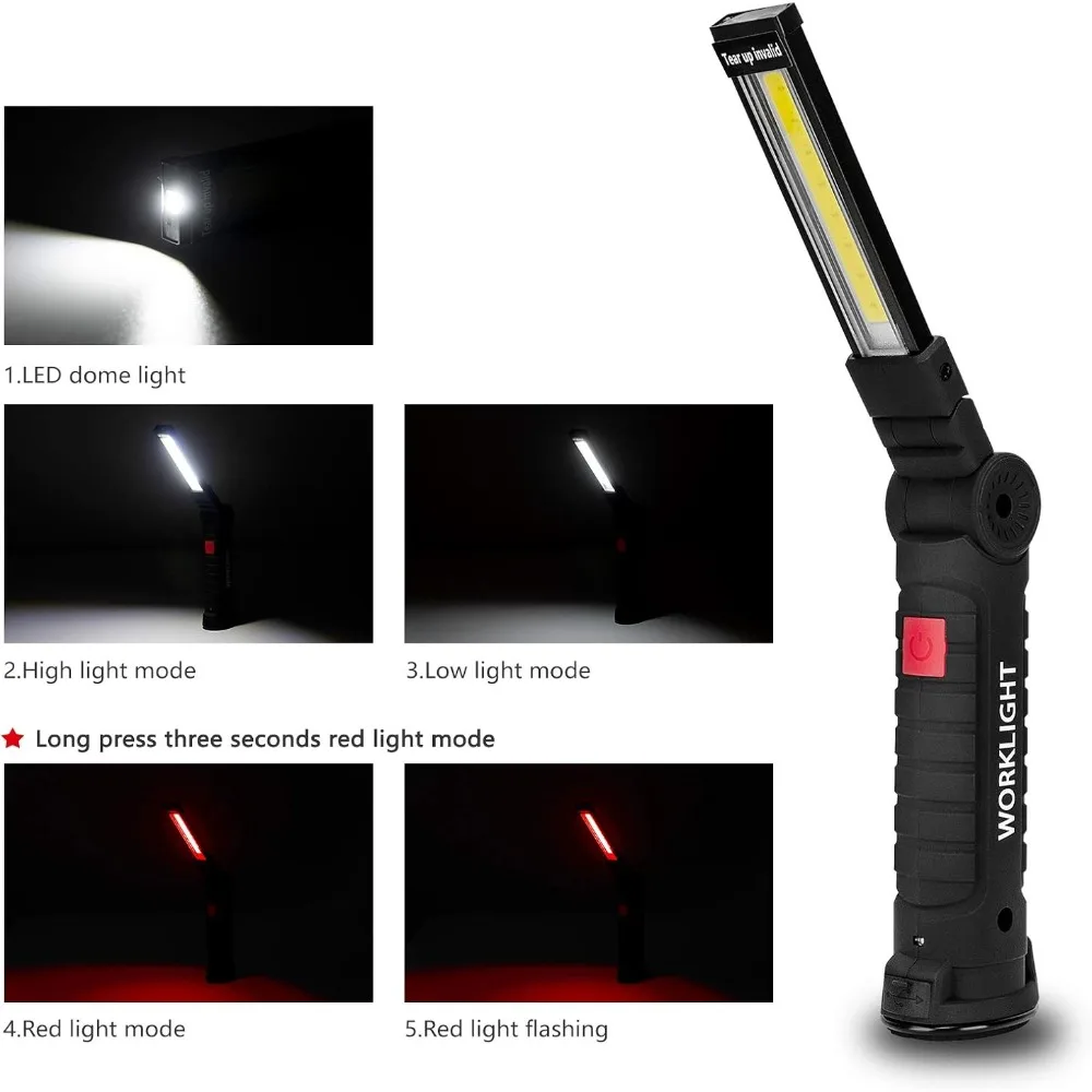 Rechargeable Bright LED Flashlight Versatile Lighting Mechanic Light Portable Mechanic Work Flashlight LED Folding Flashlight