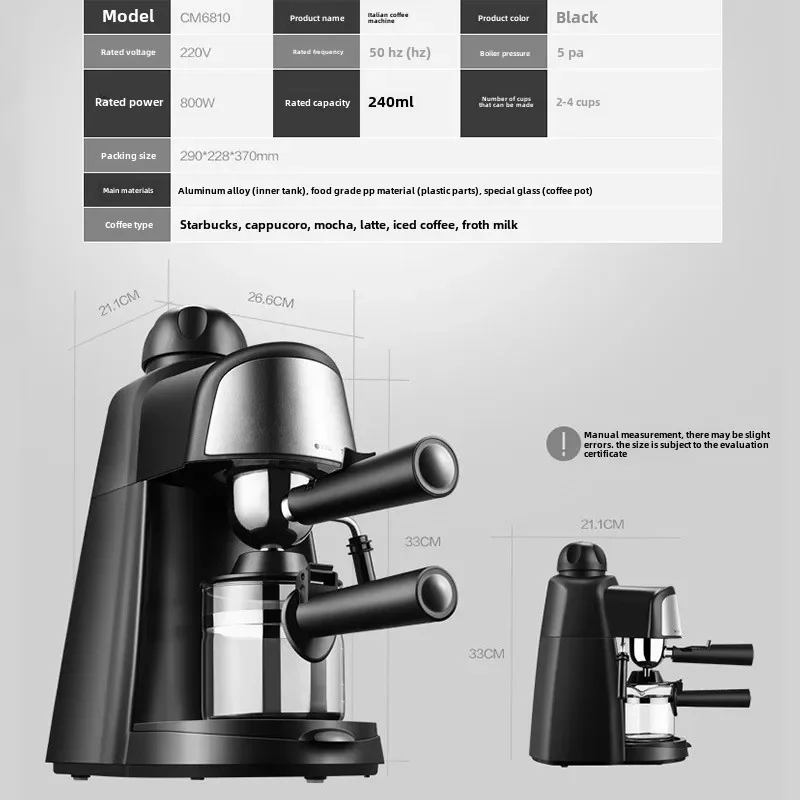 Coffee Machine Household, Espresso Machine, Steam Milk Foam Small Mini Semi-automatic Spot