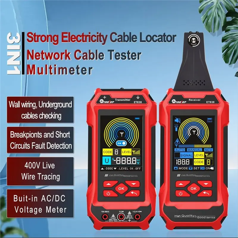 TOOLTOP ET838 Network Cable Tester Underground Cable Locator Wall Wiring Locator AC DC Voltage Multimeter
