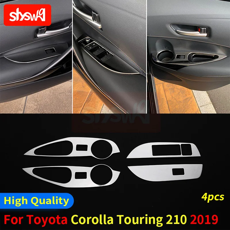 for TOYOTA 2019 COROLLA TOURING 210 P/W PANEL WINDOW SWITCH PANEL COVER TRIM 4Pcs Stainless Steel Interior Styling Accessories