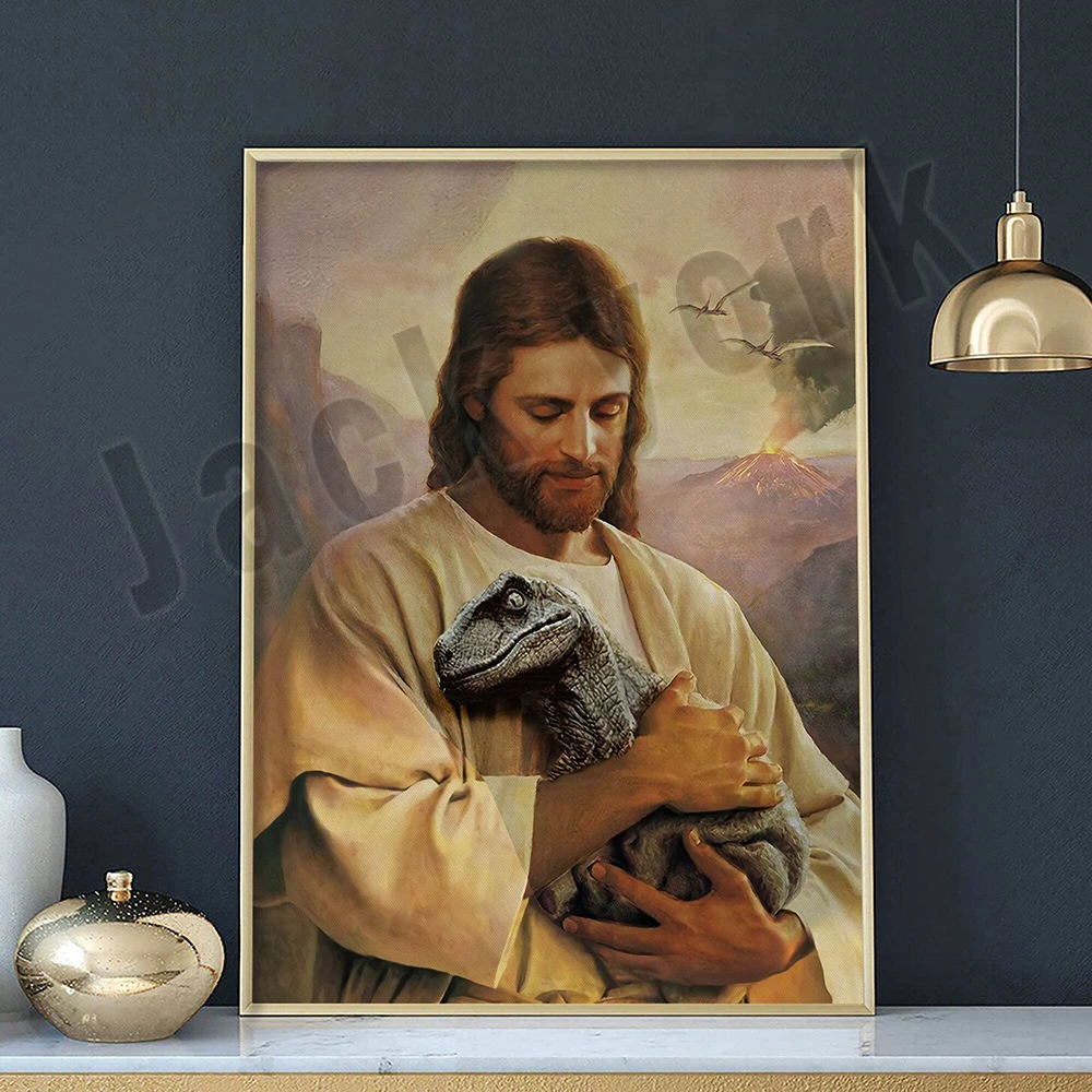 Jesus Love And Protect The Raptor Baby Treasure Poster, Dinosaur Lover Gifts, Christian Gifts, Baby Dinosaur Prints,