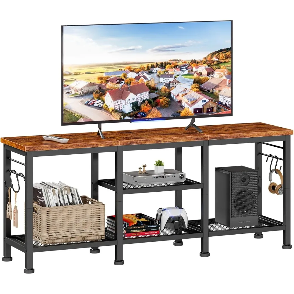 

TV Stand for TVs up to 55 Inch, Entertainment Center with Open Storage Shelves, TV Media Console Table with Soundbar Shelf