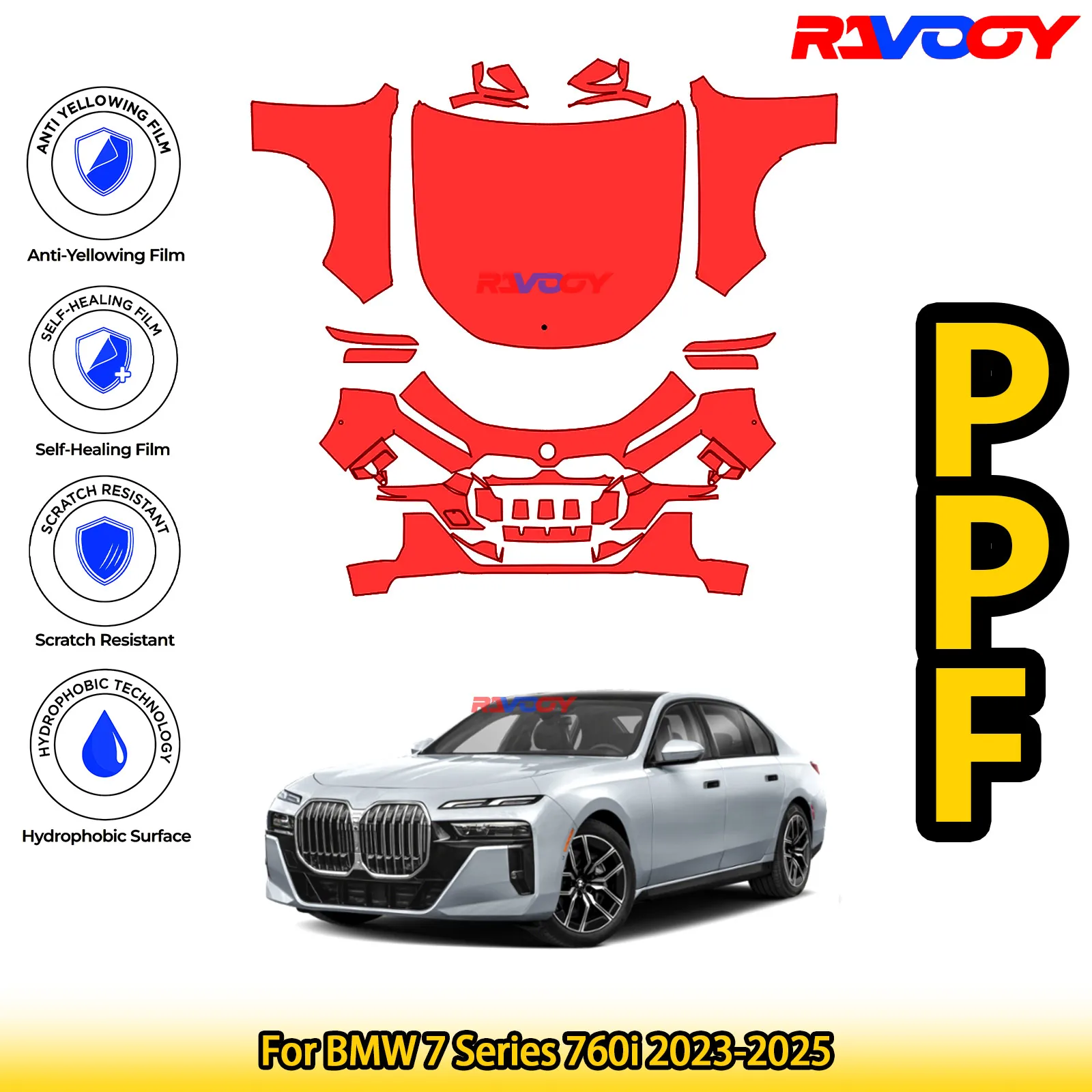 

For BMW 7 Series 760i 2023-2025 Glossy Matte Black Precut front PPF Kit Paint Protection Film