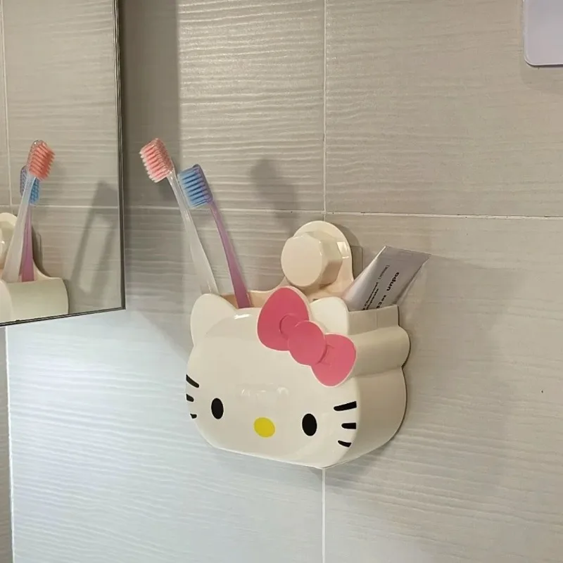 

Kawaii Sanrio Hello Kitty Bathroom Punching Free Wall Cartoon Storage Toothpaste Toothbrush Hanging Storage Box