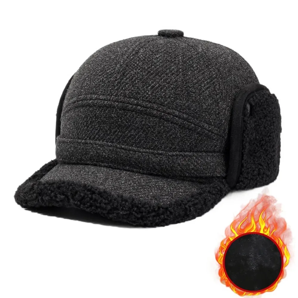 

Fleece Lined Elderly Fleece Hat Windproof Warm Ear Protection Cap Extra Thick Cold-Proof Winter Warm Cap Middle Aged and Elderly