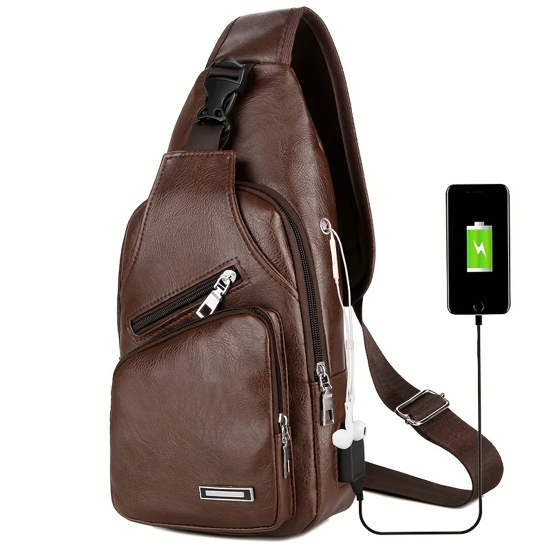 Kunstleder-Umhängetasche für Männer, Mehrtaschen-Crossbody-Rucksack, Lässige Schultertasche für Outdoor-Sport und tägliche Pendelfahrten – Detail 2
