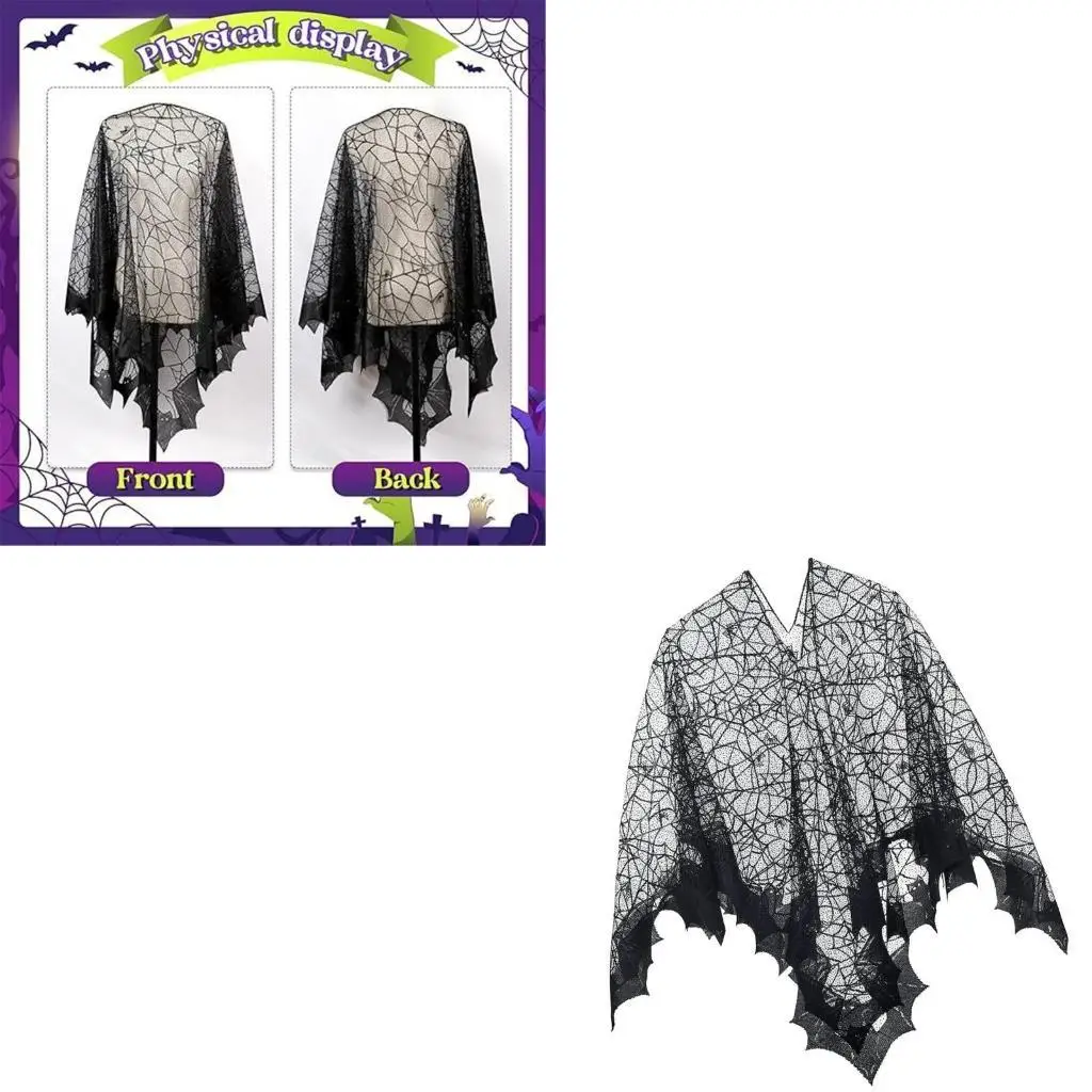 

652F Halloween Party Shawl Lace for Party Proms for Women and Girls Spiders Long Shawl Dark Wrap Shawl for Kids