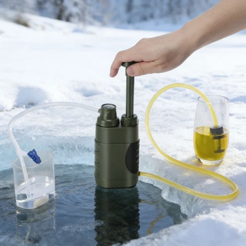 Bomba Purificadora de Agua Personal Ligera, Sistema de Filtración de 3 Etapas, Equipo de Emergencia para Senderismo, Camping y Viajes