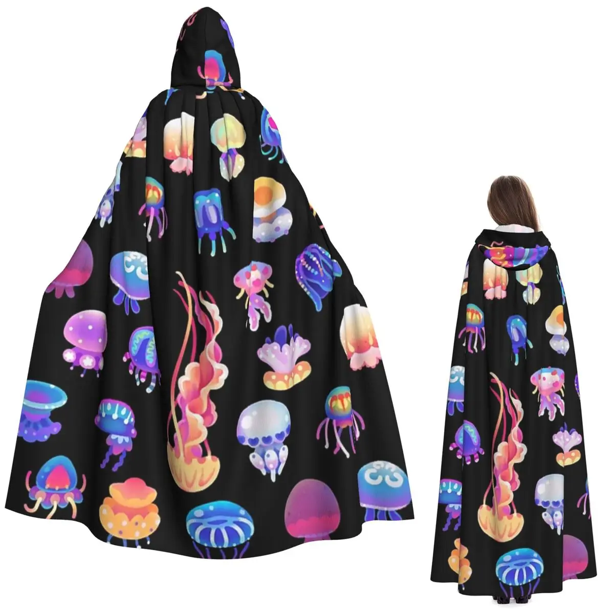 

Длинный плащ с капюшоном на День медузы, средневековый костюм ведьмы, накидка для косплея, накидка на Хэллоуин, вечеринка для взрослых, унисекс