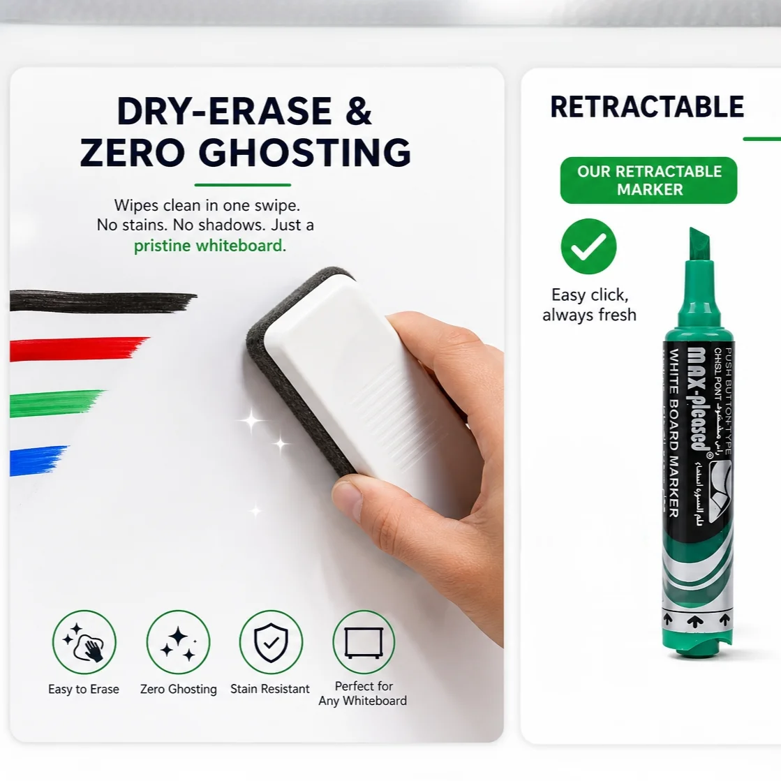 

4/16pcs Push-Button Liquid Ink Whiteboard Markers - Vibrant Quick-Drying Chisel Tip Pens for Office & School Stationery