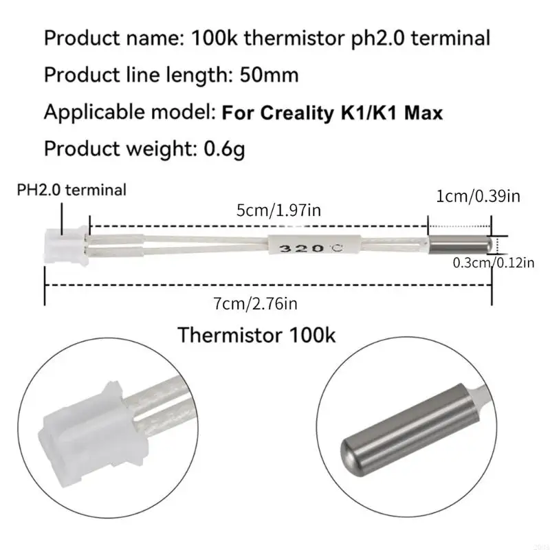 خراطيش الثرمستور 100K لطابعات K1MAX 3D Hotend Thermistors 203a