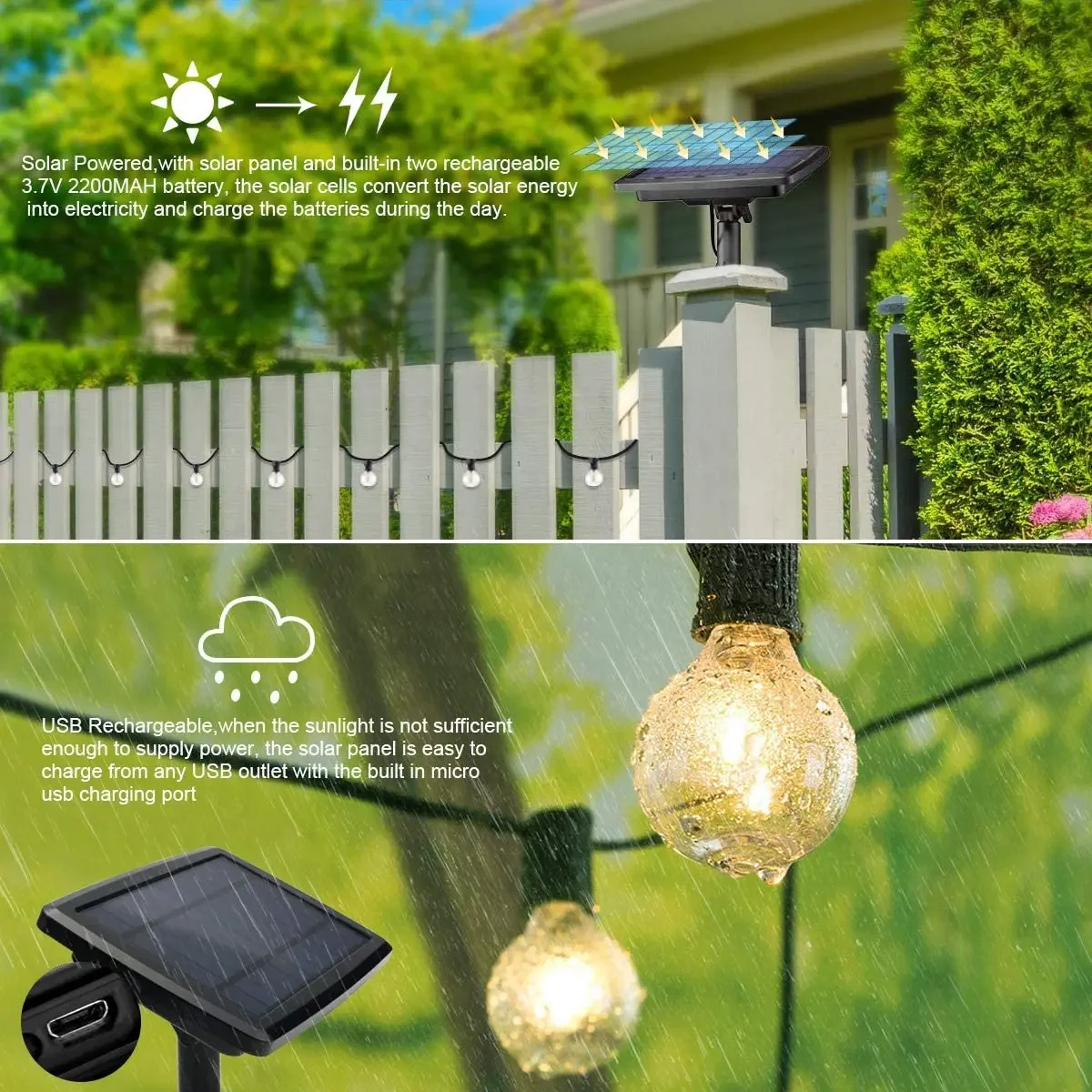 Imagem -04 - Impermeável Luzes Solares ao ar Livre com Controle Remoto E12 Bulbo Festão G40 Led String Fairy Lights Decoração do Jardim do Casamento 50 Pés 25ft