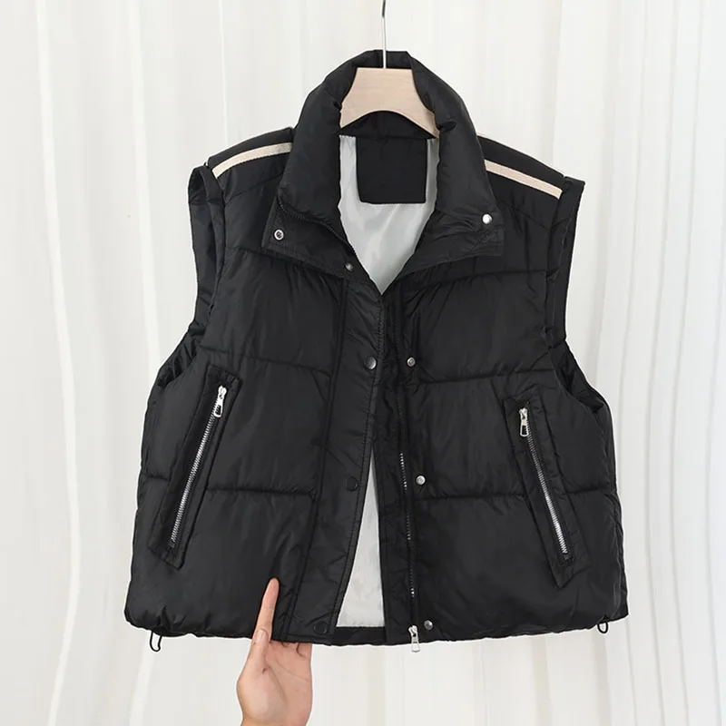 

autumn winter new Women's vest splices loose stand collar sleeveless jackets female thicken warm women's jacket