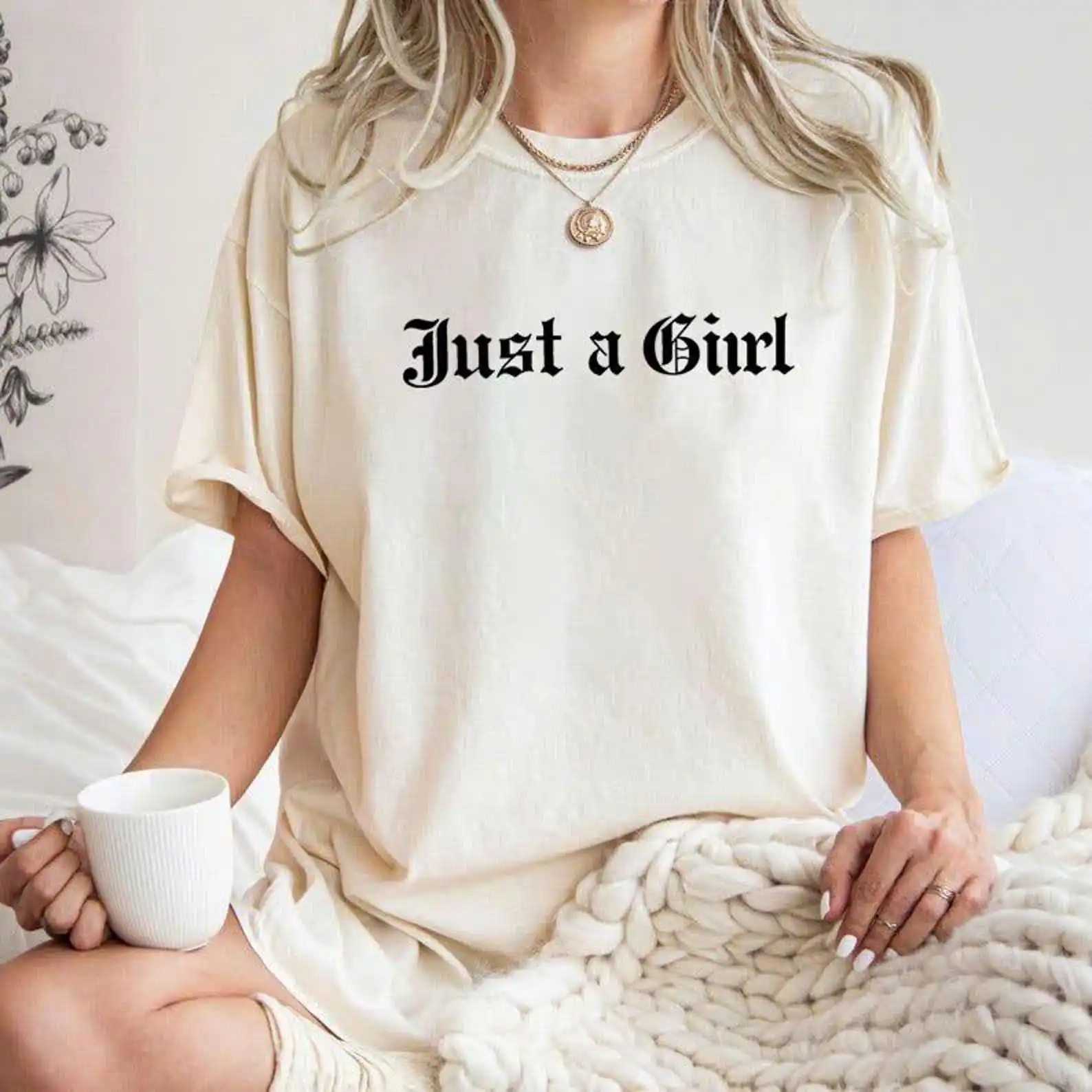 Just a Girl T-Shirt, Old English Font Shirt, Vintage 90s Rock Racer Shirt, Coquette Grunge Aesthetic, Concert Tee