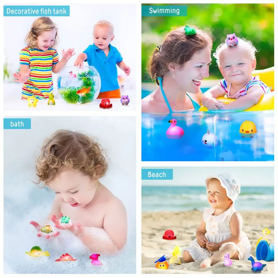 Packt Baby-Badespielzeug, leuchtendes Gummi-Tierspielzeug für Kleinkinder, Kleinkinder, Kinder, Jungen und Mädchen, blinkendes, farbwechselndes Licht in