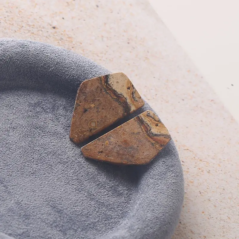 Yellow Spotted Stone Irregular-Shaped Earring Charms: Pair of Natural Stone Pieces with Earthy Hues, Ideal for Handmade Jewelry
