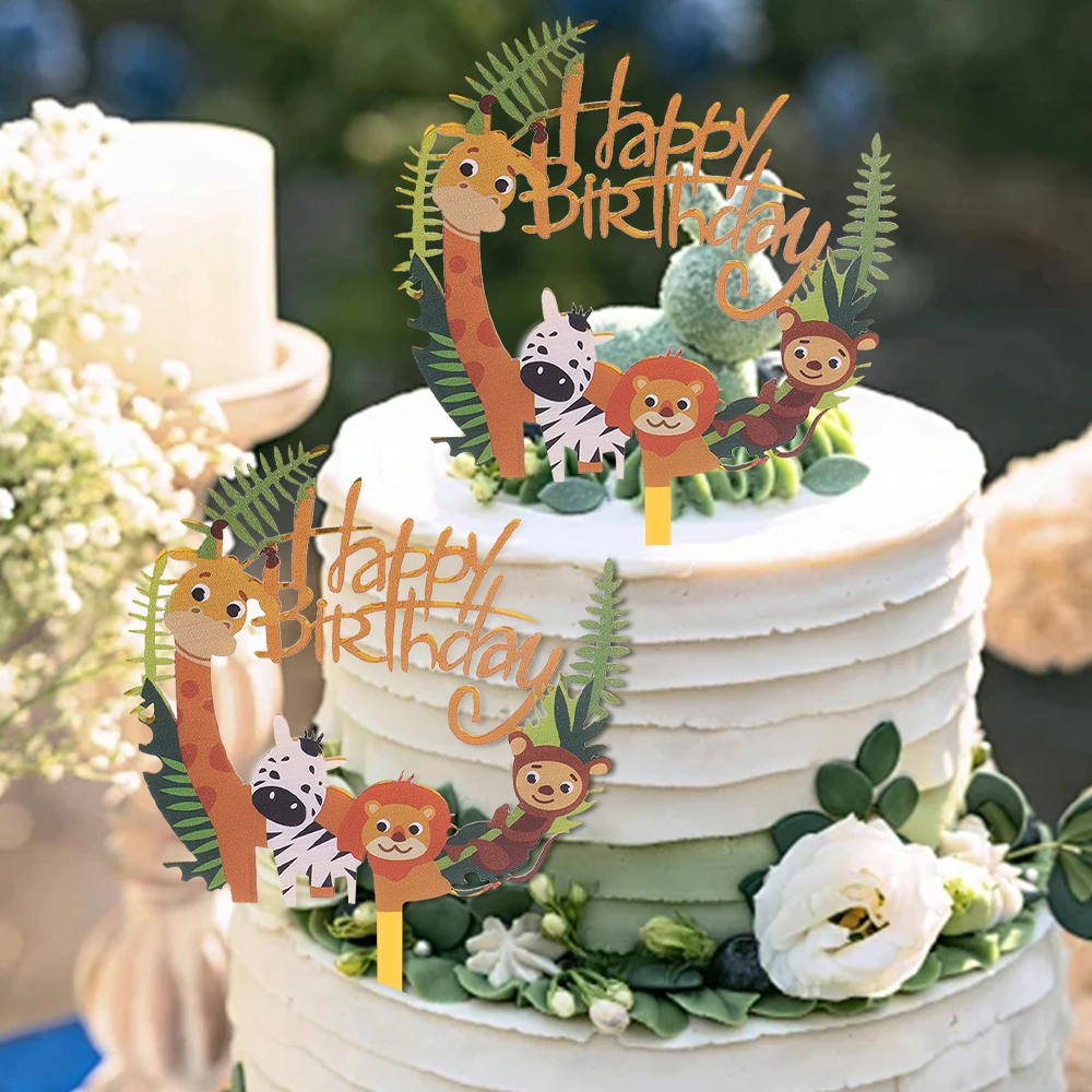 2 teile/satz Safari Tier Kuchen Topper Geburtstag Kuchen Topper Acryl 3D Kuchen Dekoration Kinder Party Dekoration