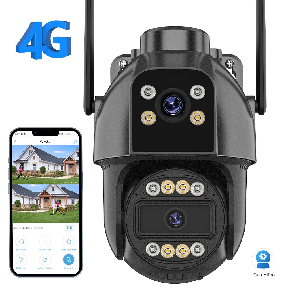 

WONSDAR PTZ 2.4GHz WIFI Камера 4G Уличная IP-камера с автотрекингом, умным ночным видением, HD-защитой и видеонаблюдением CamHiPro