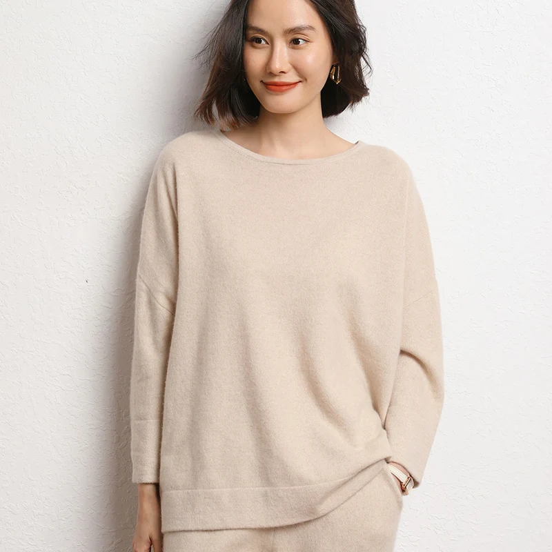 Extra Large Size Sweaters 100% Cashmere O-Neck Long Sleeves Loose Lady Thicker Pullovers New Fashion 2023 Women\'s Clothing SWS01