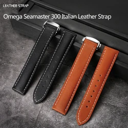 19mm 20mm 21mm Italian Leather Strap For Omega Seamaster 300 150 Speedmaster 007 AT150 Brown Watchband Bracelet Deployant Clasp