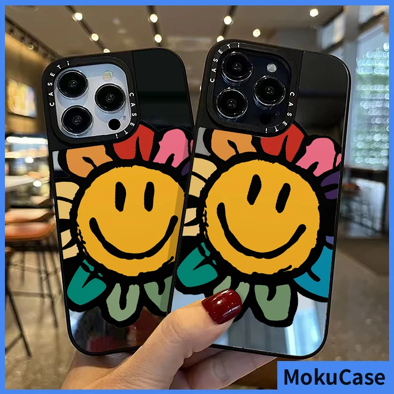 Mirror shockproof Phone Case For iPhone 13 14 13 12 11 15 Pro Max Cute Colorful smiley sunflower For Case 7+8+ XR XsMax