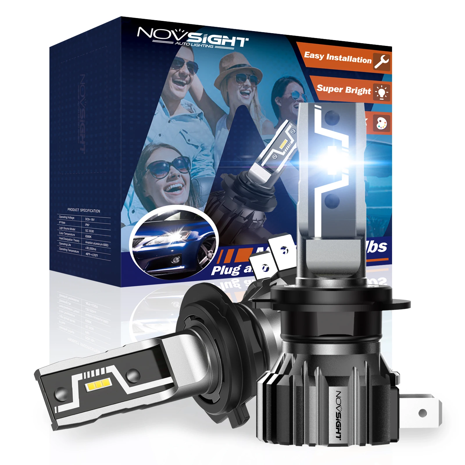 NOVSIGHT N57 Series Super Bright Lamps H11 H8 H16 LED Fog Light Bulbs Mini Size 60W 20000LM Headlamp 6500K White Automotive Fog Lamp Fit For Universal Auto