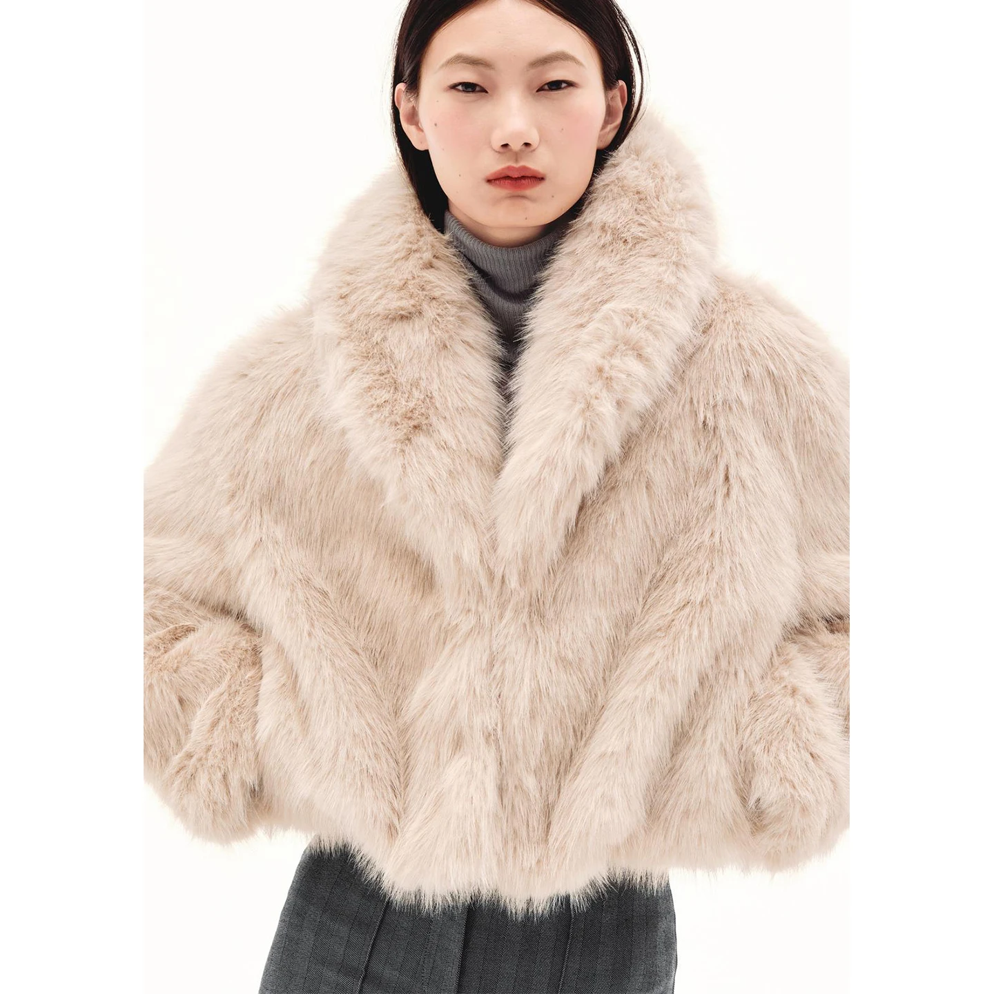 Winter Neue frauen Lose Kragen Faux Pelz Effekt Jaet ort Oberbekleidung Polyester Faser Lange Sve Taste Verschluss ort Länge