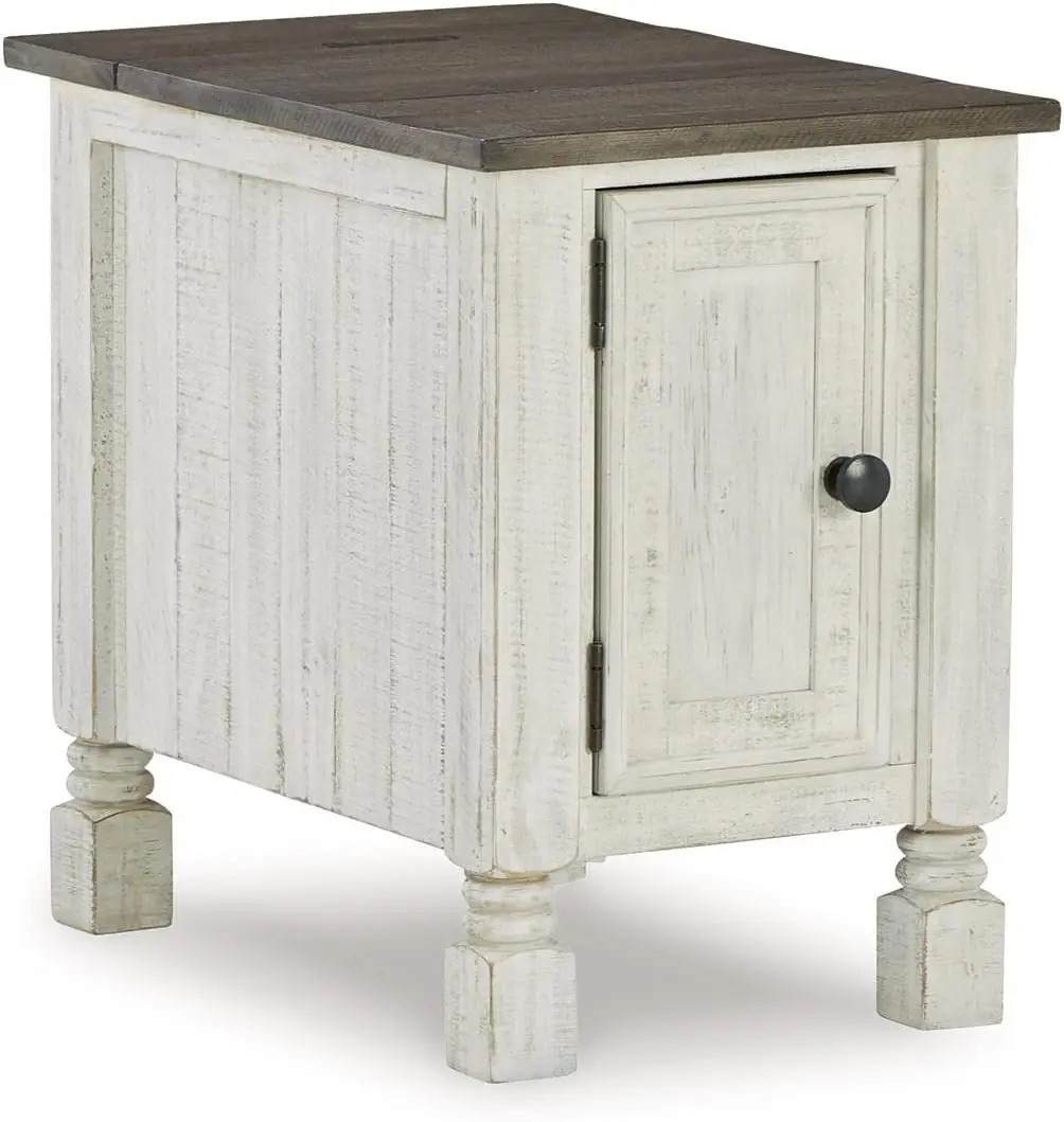 by Ashley  French Country Chair Side End Table, White & Gray