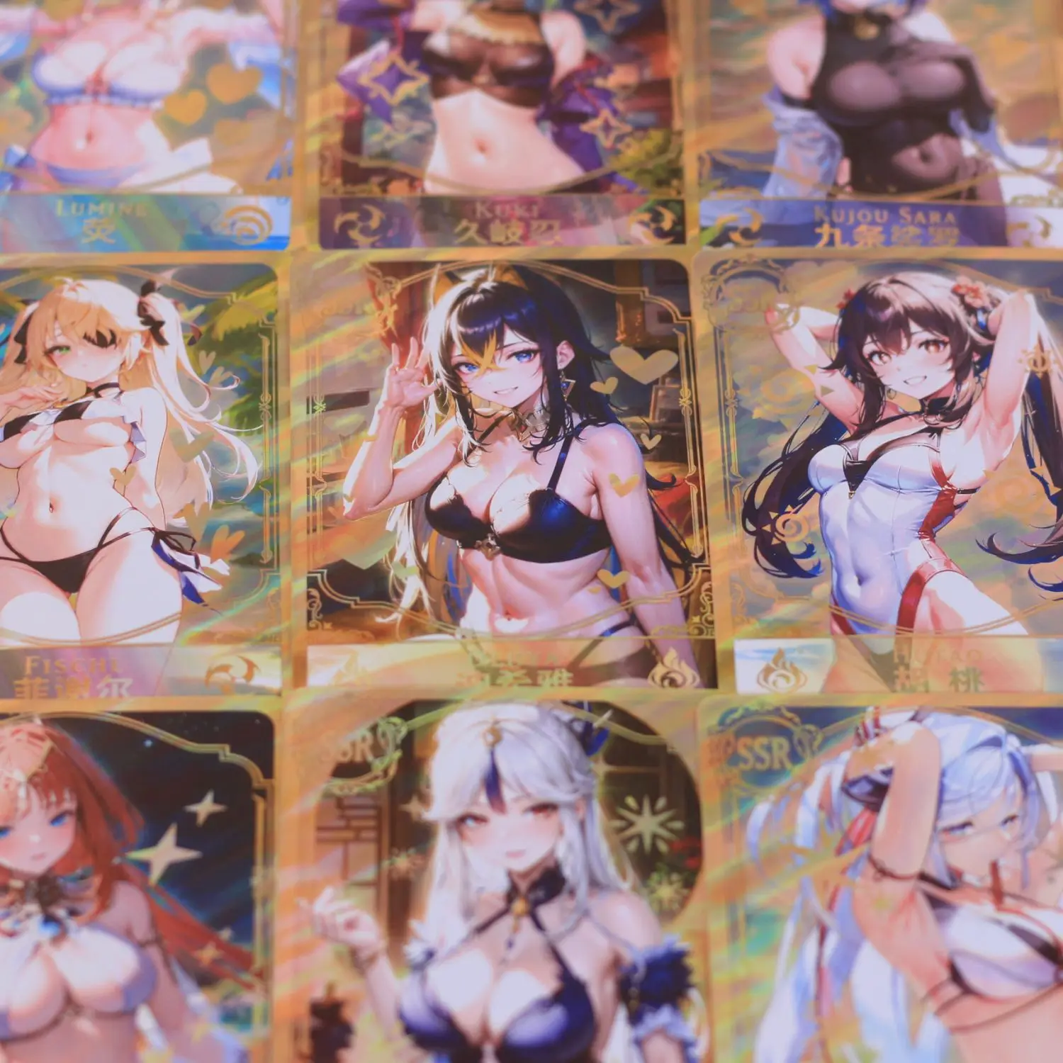 1Box/55pcs Genshin Impact 2 bombs Goddess Swimwear Card part 1 Full glitter plus hot stamping beautiful girl collection card Toy