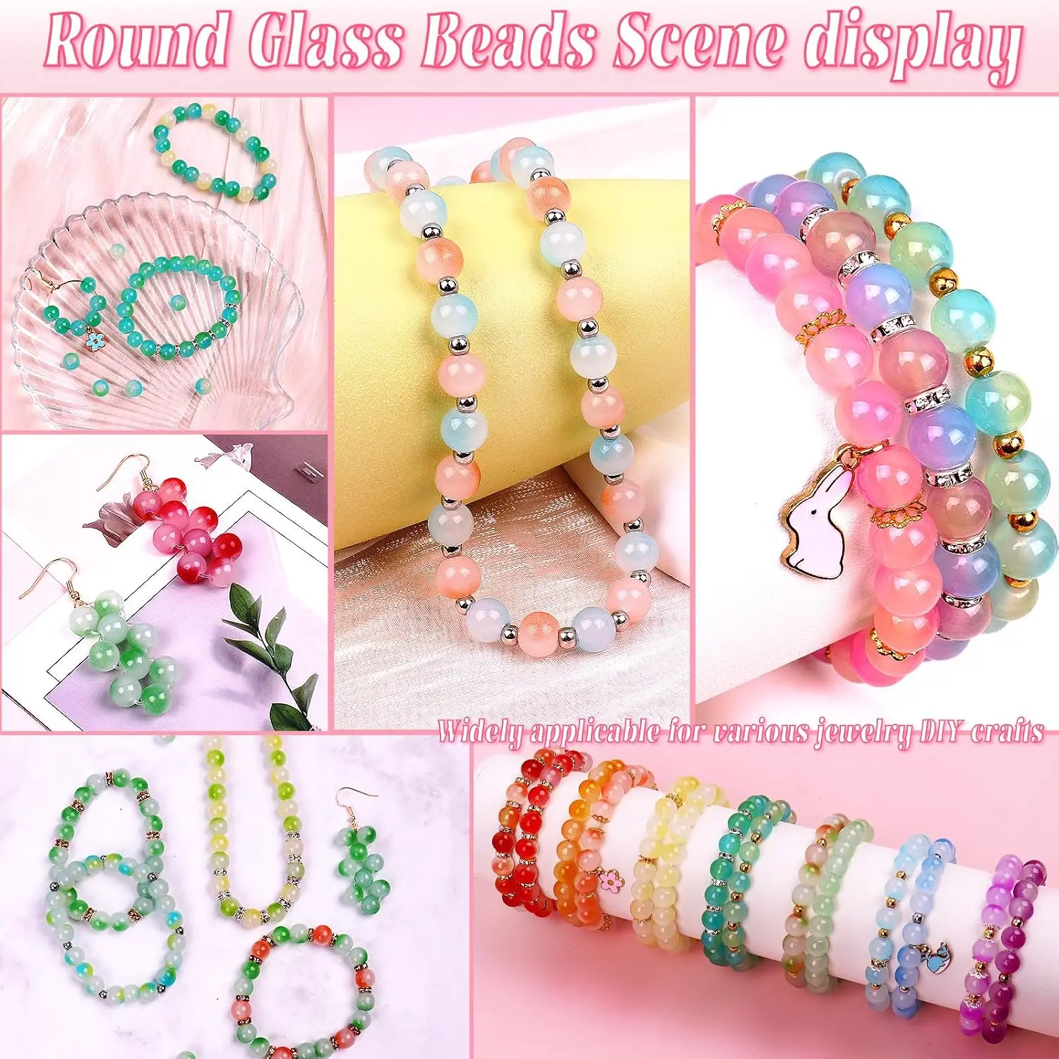 8mm Glass Beads for Jewelry Making 24 Colors Glass Crystal Beads for Bracelets, Round Glass Beads Friendship Bracelet Making Kit view 3