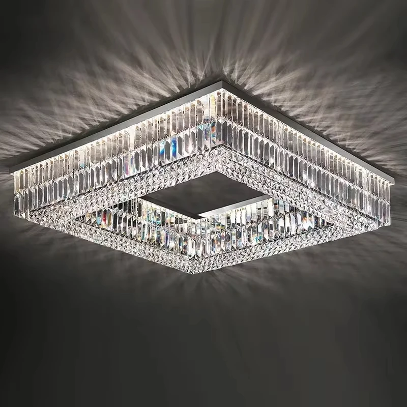 Ceiling Crystal Lamp Chandelier For Living Room Decoration Round Square Rectangular Chrome Bedroom Glossy Ceiling Crystal Lamp