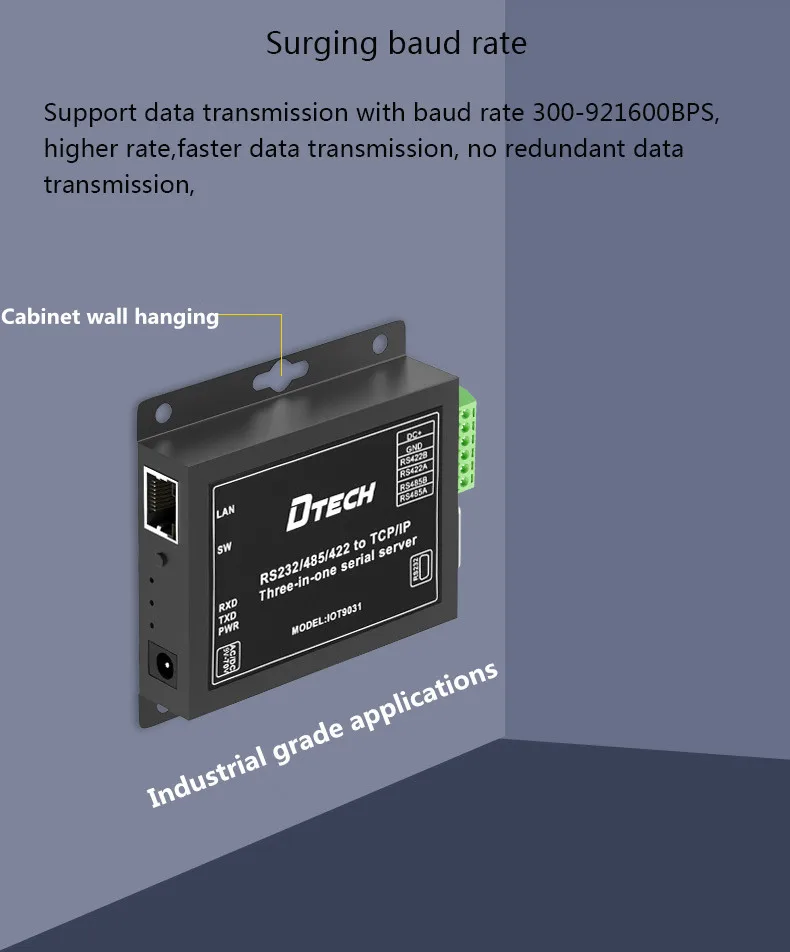 DTECH-IOT9031 อุตสาหกรรม Modbus Ethernet Converter Serial to TCP IP สาม-in-One อะแดปเตอร์เซิร์ฟเวอร์ RS232 RS485 RS422
