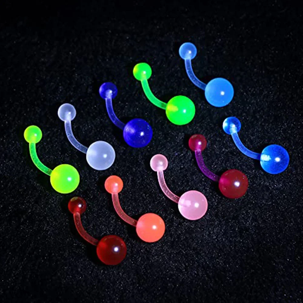 1-10Piece Belly Button Rings Glow in the Dark Belly Rings Acrylic Flexible Barbells Colorful Navel Piercing Jewellery Navel Bars