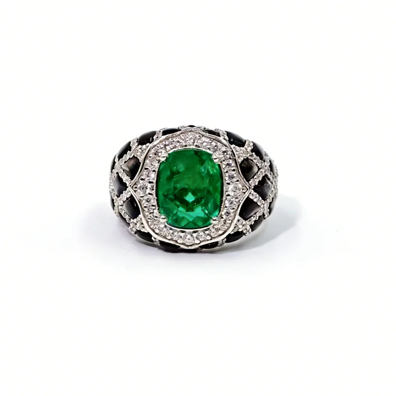 

Bellux Artificial Gemstone Emerald Ring black Butterfly Shell Heavy Craftsmanship Green Luxury S925 Silver Rings