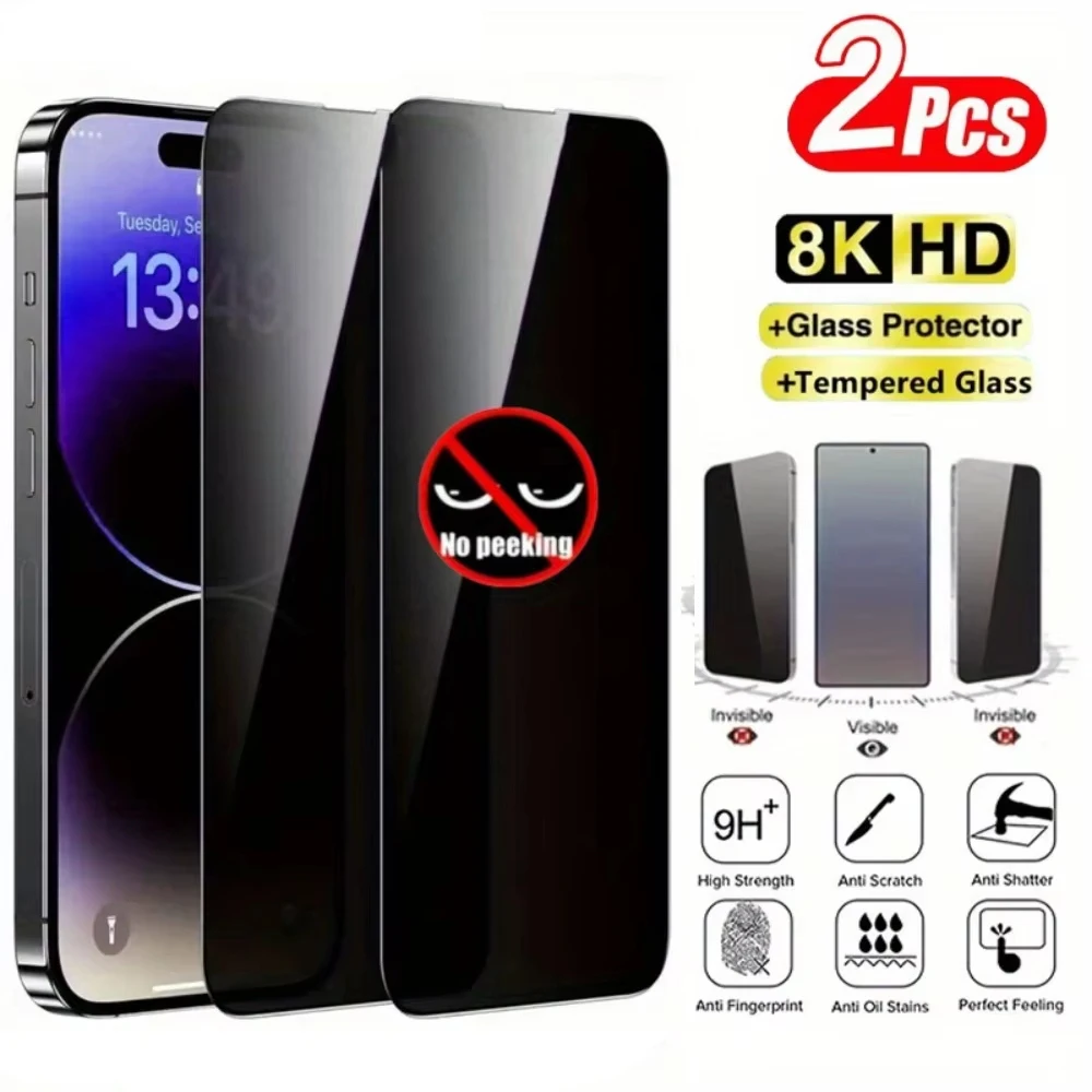 

2pcs Anti-Spy Privacy Tempered Glass For iPhone 17 16 15 Pro Max 14 Plus 13 16E 12 Mini 11 XR X XS 6 7 8 Plus Screen Protectors
