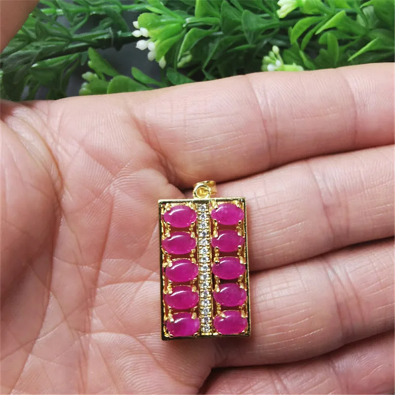 Purple Comfort Wishful Abacus Pendant Vacuum Gold Plated Pink Peach Blossom Jade Square Abacus Necklace