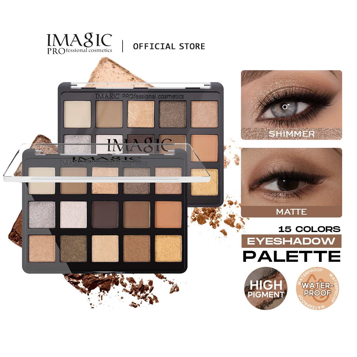 

IMAGIC Vitality 15 Color Eyeshadow Palette Makeup Matte+Shimmer Pigmented Eye Shadow Powder EY-361