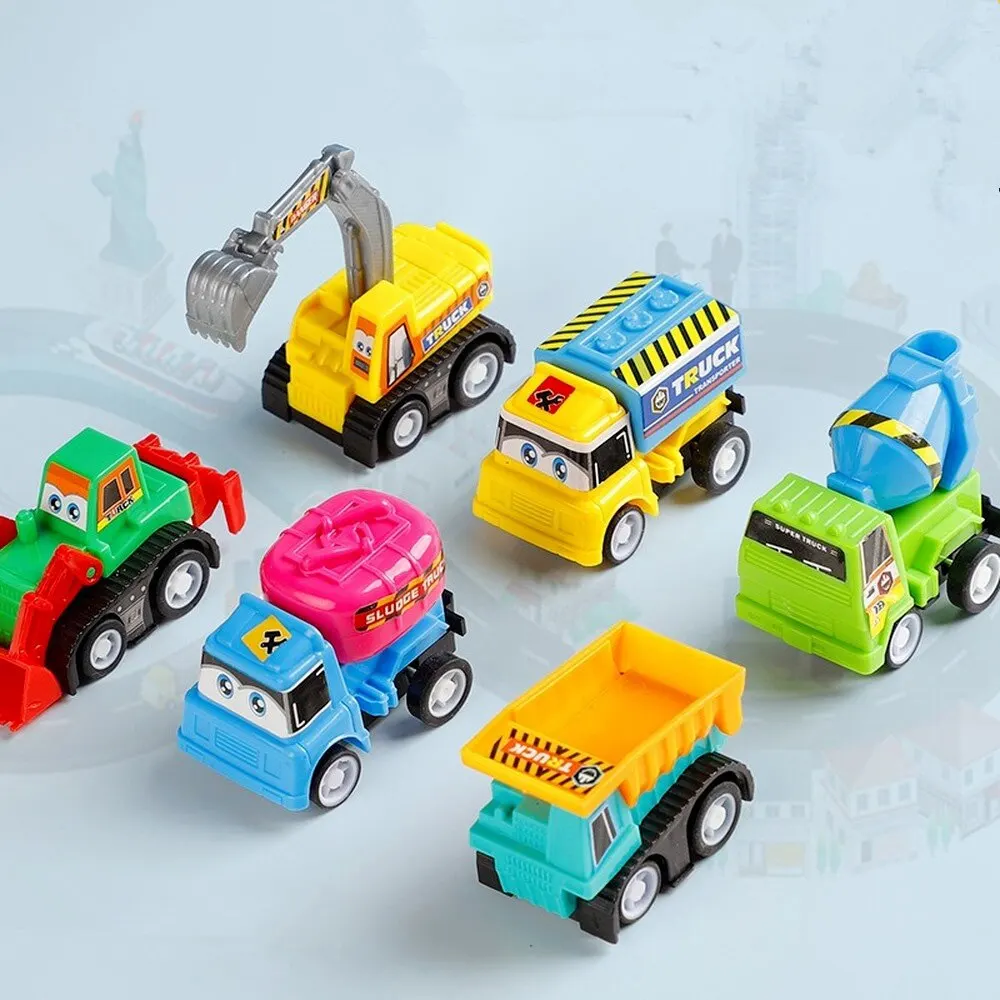 6PCS Cars Toys Mini Inertial Engineering Vehicle Pull Back Car Toys Fire Truck Kids Cars Boy Diecasts for Children Gift