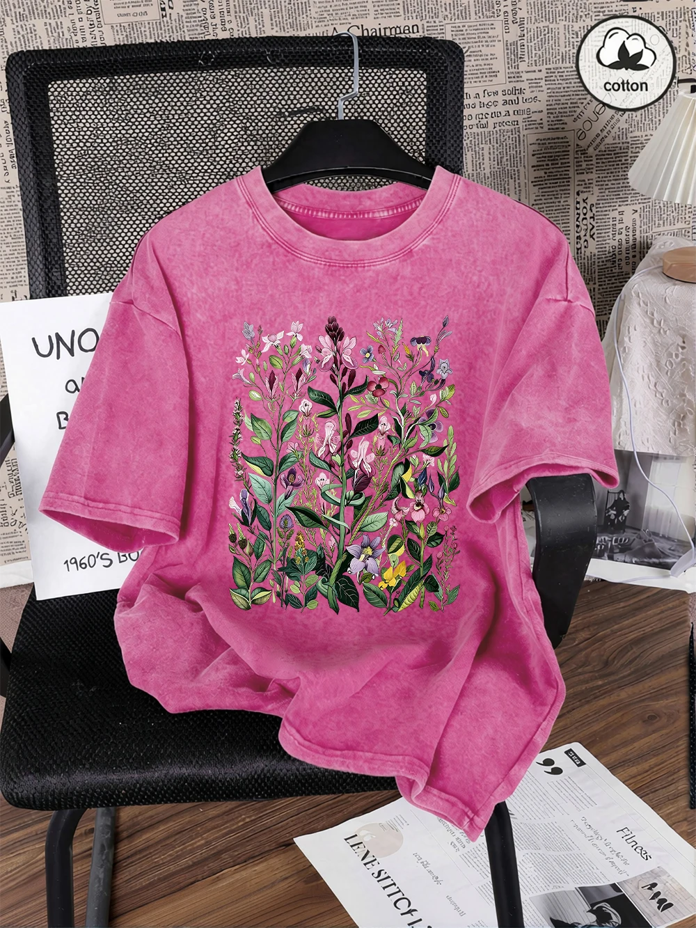 Having Different Beautiful Flowers Printing Washed T-Shirts Womens Cotton Oversized T Shirts Summer O-Neck Short Sleeve Tops