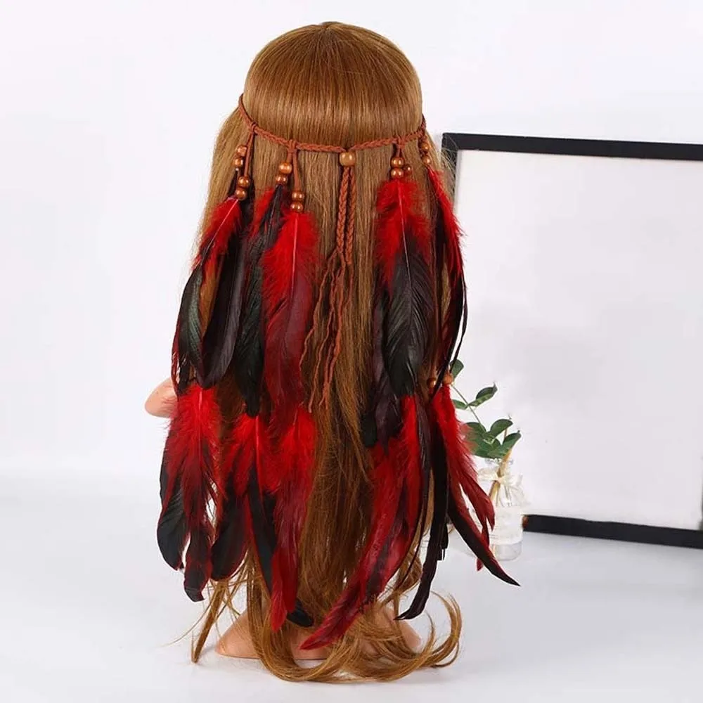 Cascading Tassels Long Feather Headpiece Intricate Beadwork Hand-tied Plumage Bohemian Tassel Headband Slip-knot Adjuste
