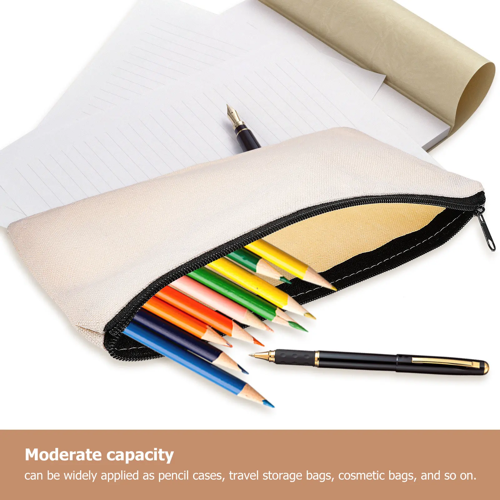 

25Pcs Black Zipper Pouch Canvas Pencil Case Small Travel Organizer Multi-Function Stationery Bag for Students Teachers