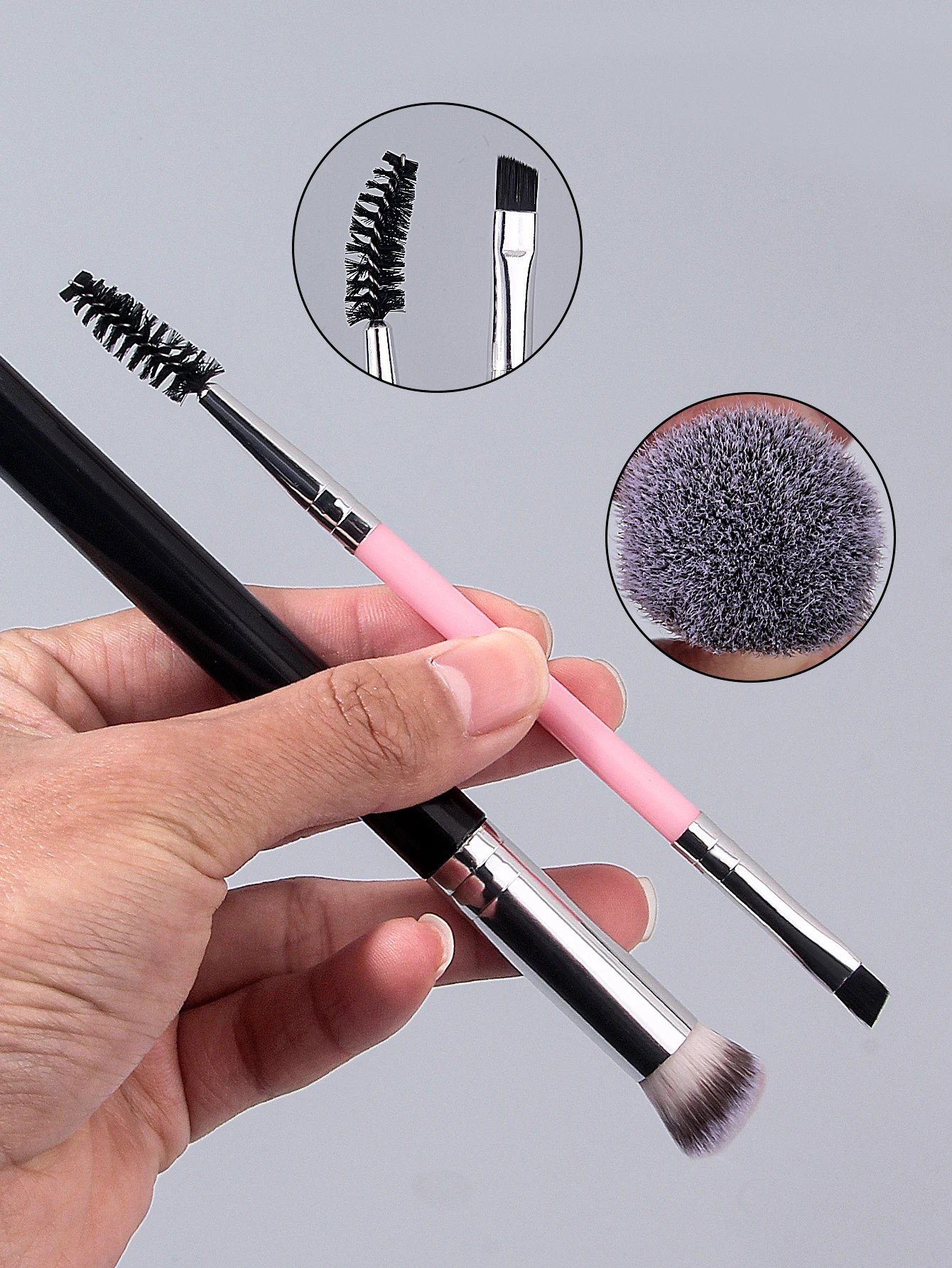 5-delige professionele make-upborstelset: concealerborstel + tweekoppige spiraalvormige mascaraborstel / eyelinerborstel, draagbare schoonheidstools