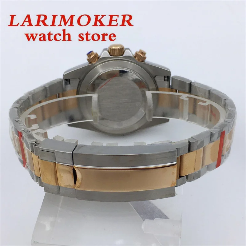 BLIGER 39mm cronógrafo de cuarzo para hombre movimiento VK63 cristal de zafiro esfera gris pulsera de oro rosa plateado