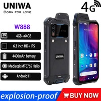 UNIWA W888 ATEX Explosion Rugged 4G Smartphone IP68 24MP Andriod 11 4GB+64GB Octa Core 6.3“ HD Screen 4400mAh PTT Mobile Phone