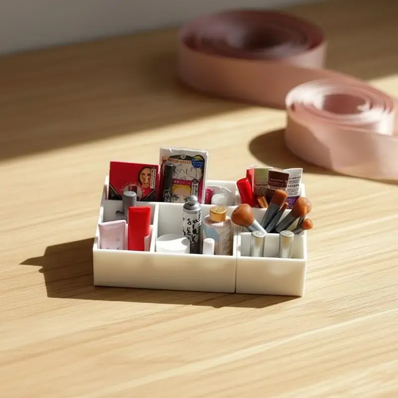 Miniature Plastic Divided Makeup Storage Box Ornament 1/12 Dollhouse Scene Decor Model Toy Mini Layout Photo Shooting Props