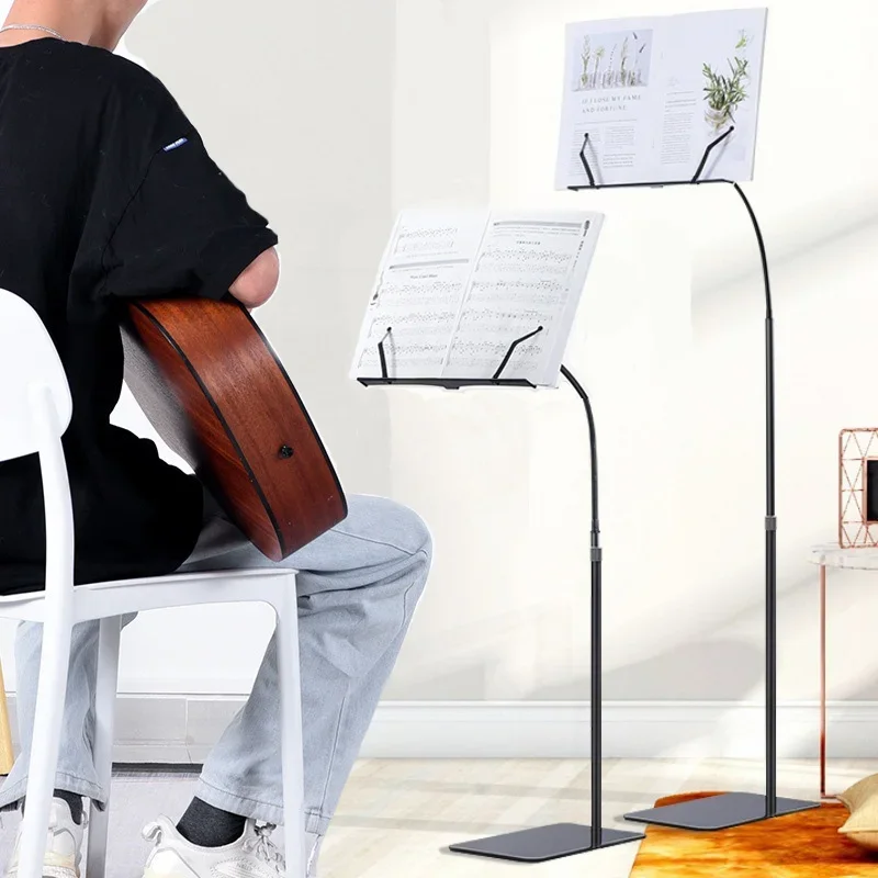 adjustable-floor-telescopic-book-reading-stand-cell-phone-tablet-piano-stand-multifunctional-lifting-clip-metal-book-holder