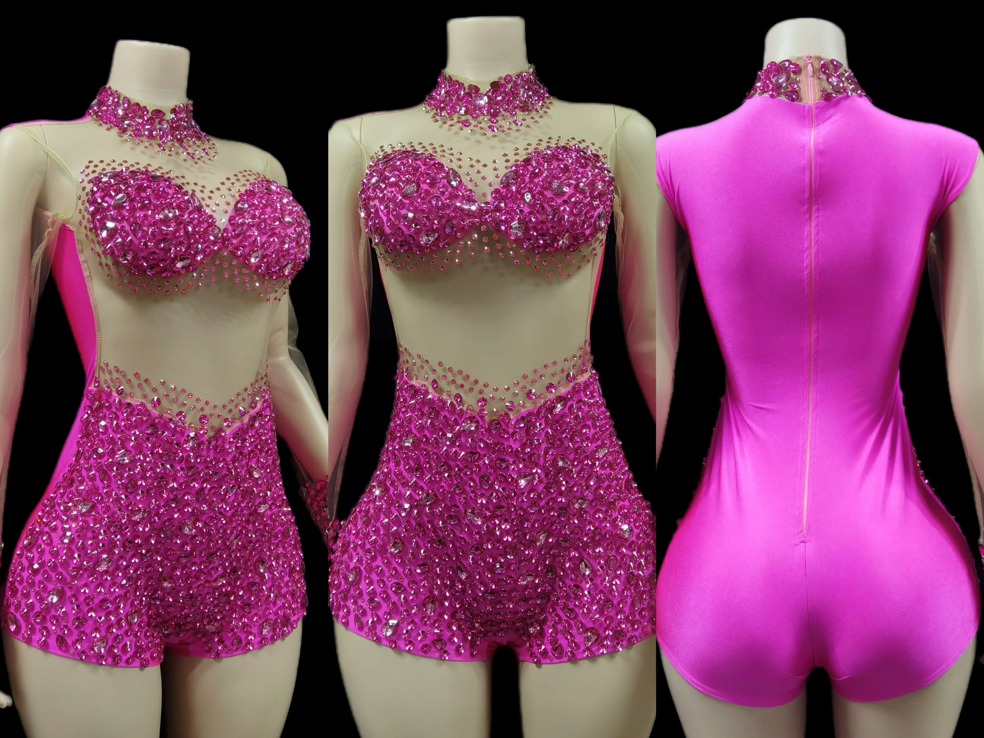 Sparkly Crystals Leotard Sexy See ThroughCrystal Bodvsuit Dance Costume WomenNightclub Party Birthday Outfit Show StageWear